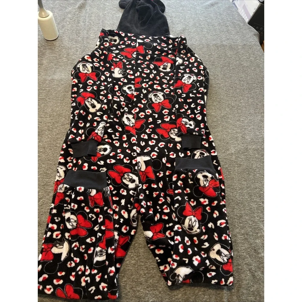 Disney Brand Adult XL Fleece Pajamas Minnie Mouse One Piece Hooded Sleepwear - Picture 6 of 8